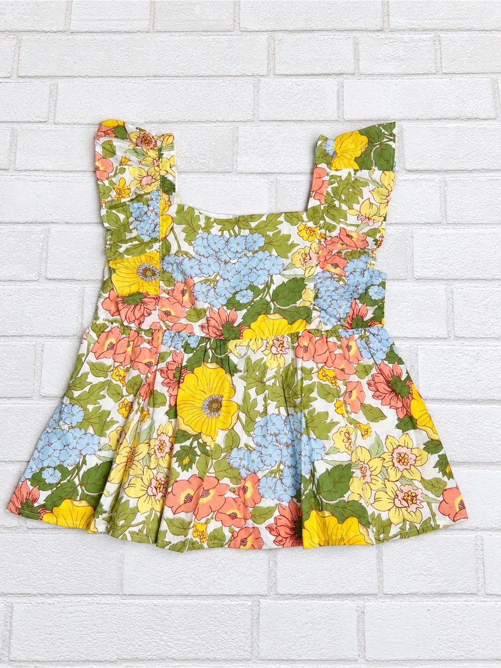 Janie and Jack Floral Ruffle-Sleeve Top Cotton - Size 7